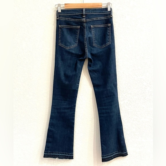 Veronica Beard Carolyn Baby Boot Side Vent Button Hem Flare Jeans Dark Sea - Picture 8 of 11